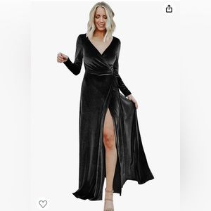 Velvet long sleeve wrap dress